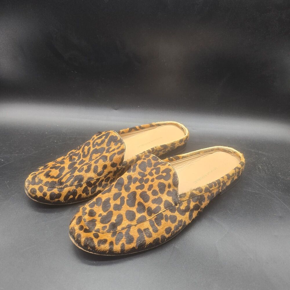Banana Republic Calf Hair Slip On Mules Cheetah Print Women 8 Shoes Tan Black
